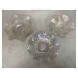 Iridescent Ruffled Glass Bowls and Plate