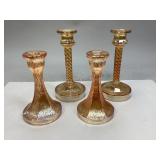 Marigold Carnival Glass Candlestick Holders