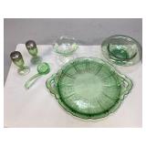Assorted Green Depression Glass Collectibles