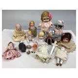 Assorted Vintage Bisque Porcelain Dolls & More
