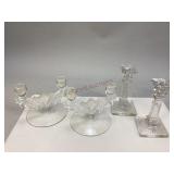 Assorted Pairs of Clear Glass Candlestick Holders