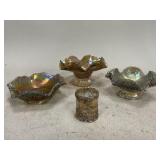 Iridescent Ruffled Bowls and Souvenir Toothpick