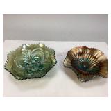 Imperial Helios Green Carnival Glass Bowl & More