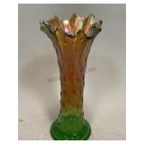 Northwood Green Carnival Glass Swung Vase