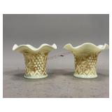 Northwood Grape Arbor Custard Ruffled Short Vases