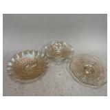 Iridescent Plate and Ruffled Bowls