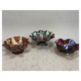 Purple Carnival Glass Ruffled Bowls
