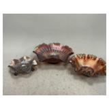 Purple Carnival Glass Ruffled Bowls
