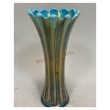 Blue Carnival Ribbed Swung Glass Vase