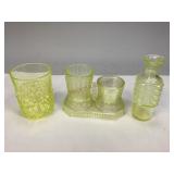 Assorted Vintage Vaseline Glass Collectibles