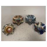 Blue Carnival Glass Ruffled Bowls