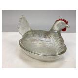 Clear Glass Hen of a Nest Covered Dish