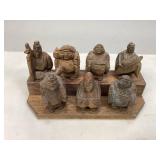 Hand-Carved Wooden Figurines Seven Lucky Gods