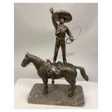 Vintage Bronze Western Cowboy & Horse Sculpture