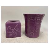 Purple Waste Basket and Tissue Box Cover