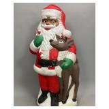 Santa Claus Holding Reindeer Blowmold