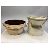 Vintage Stoneware Bowl & Crock with Wire Handles