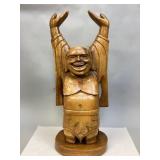 Vintage Wooden Joyful Buddha Statue