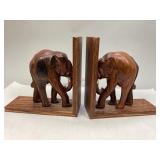 Vintage Hand-Carved Wooden Elephant Bookends