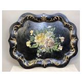 Vintage Black Toleware Serving Tray