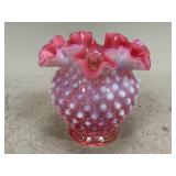 Ruffled Fenton Hobnail Opalescent Cranberry Vase