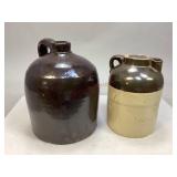 Brown Stoneware Handled Jug & Two-Tone Jug