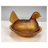Vintage Hen on a Nest Glass Covered Dish