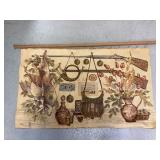 Vintage Italian Woven Wall Tapestry & Wooden Rod