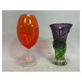 Art Glass Vase and Decorative Goblet