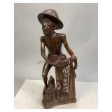 Vintage Hand-Carved Wooden Fisherman Figurine