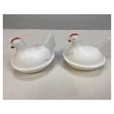 Vintage Milk Glass Hen on a Nest Covered Dishes