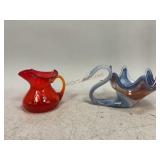 Art Glass Swan and Pitcher