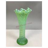 Diamond Point Green Opalescent Swung Vase