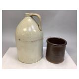 E.S.&B. Stoneware Jug & Brown Salt Glazed Crock