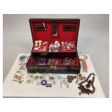 Vintage Jewelry Box Containing Costume Jewelry