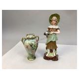 Vintage Nippon Vase & Girl Figurine