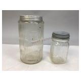 Ribbed Glass Canister & Hazel Atlas Lidded Jar