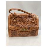 Vintage Hand-Tooled Leather Satchel Handbag