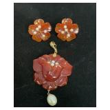 14K Gold with Stone and Pear Pendant & Earrings