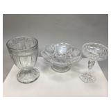 Clear Glass Vase, Footed Bowl & Pedestal Dish