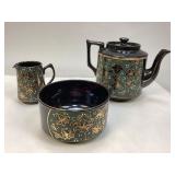 Assorted Black Ceramic Dishes with Leaf Pattern