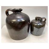 Vintage Brown Glazed Stoneware Whiskey Jugs