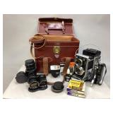 Vintage Mamiya Camera, Leather Bag & Accessories