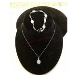 Sterling Silver Cabochon Stone Necklace & Bracelet
