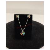 Sterling Silver Multicolor Pendant & Earrings