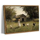 Vintage Country Canvas Art Little Girl 8x10in