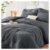 HYMOKEGE Queen Seersucker 7-Piece Comforter Set