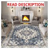 Washable Living Room Rug 9x12 Stain-Resistant Blue