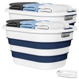 43L Collapsible Laundry Baskets - 2 Pack, Foldable, Blue