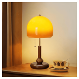 Lightland Orange Table Lamp with Glass Shade, Wood Base